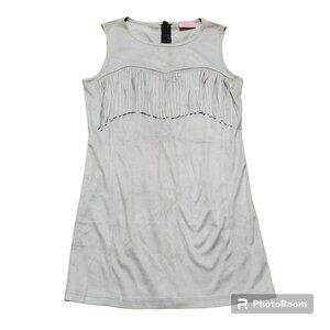 Grey Mini Dress Chest Fringe Festival Sleeveless Exposed Zipper Boho Hippie